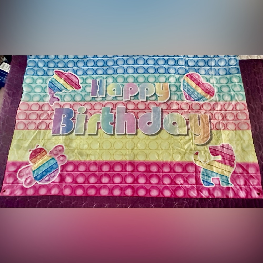 Happy Birthday Rainbow Pop-It Party Banner/Backdrop - Multicolor